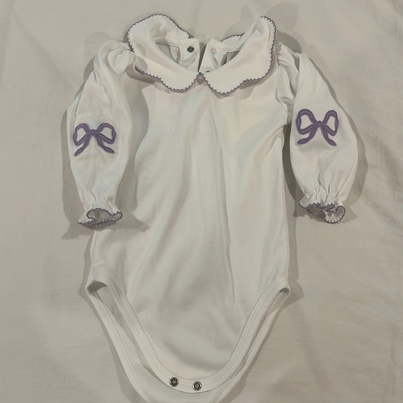 The Beaufort Bonnet Company Other - TBBC Peter Pan collar with lilac trim onesie bow sleeve